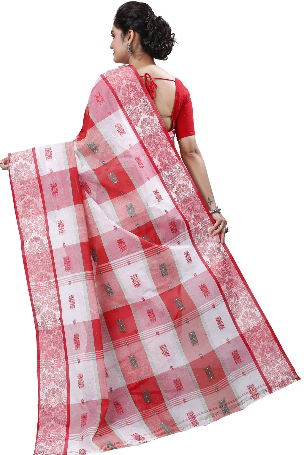 White Pure Cotton RajSahi Tant Saree (957)
